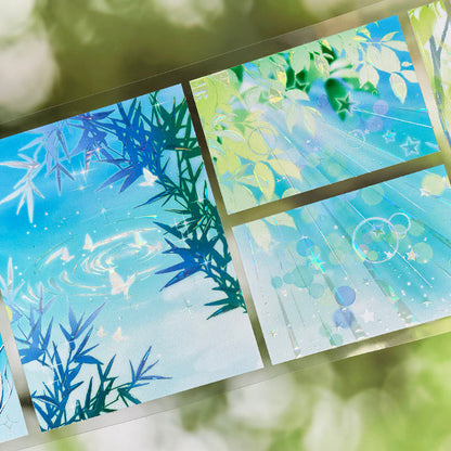 7cm*100cm Mint Rain Shell Light PET Tape featuring rain, and light designs for journaling, scrapbooking and collage