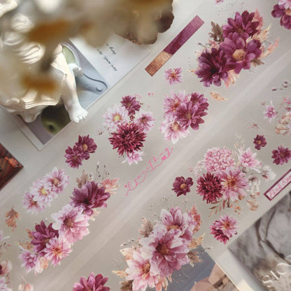 6cm*100cm Fluffy flower Die Cutting PET Tape featuring flower designs for journaling, scrapbooking and collage