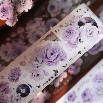 6cm*100cm Purple Melody Echoes Die Cutting Washi/PET/Shell Light PET Tape featuring light designs for journaling, scrapbooking and collage