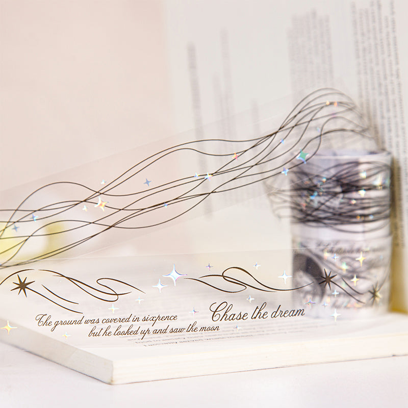 Starlit Poet Series Laser Silver PET Tape featuring silver, and star designs for journaling, scrapbooking and collage