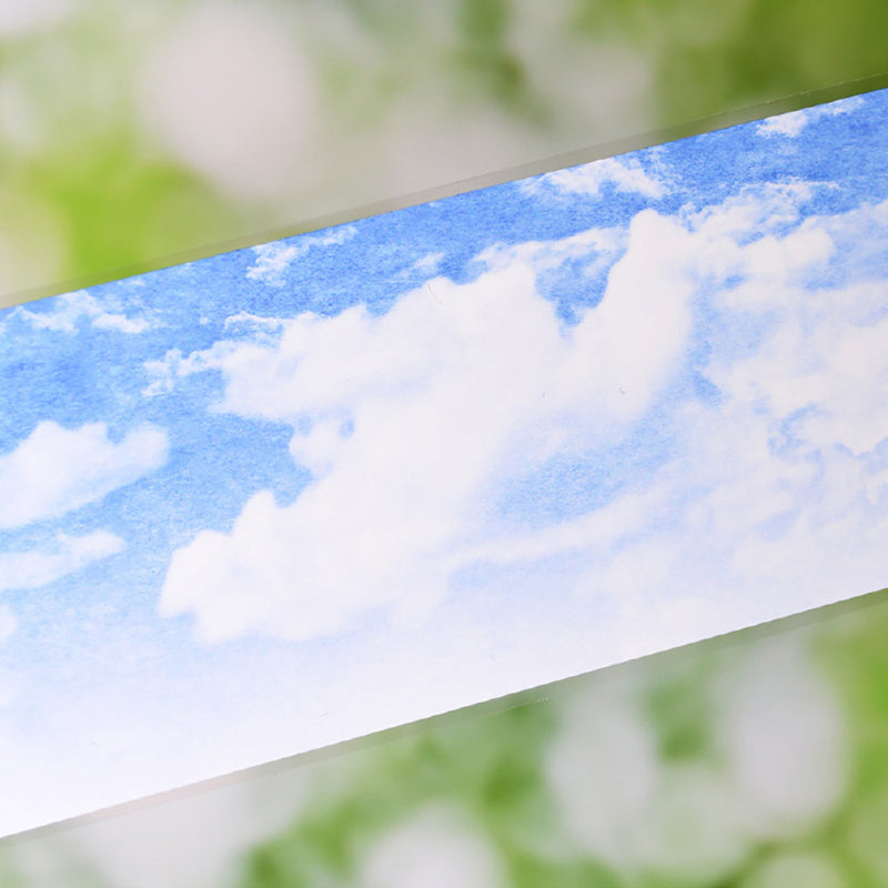 Whole Roll 6.3cm*5m Blue Sky White Clouds White Ink PET Tape
