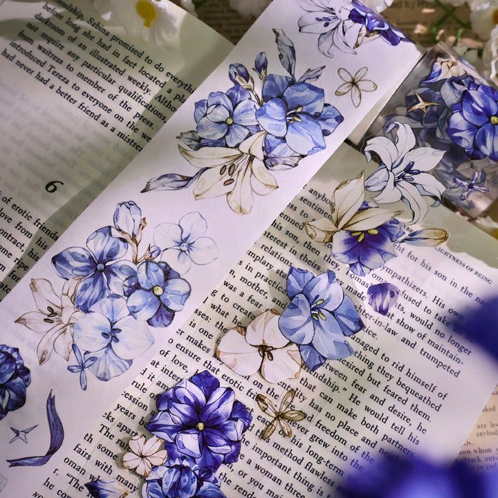 5.5cm*100cm Lan Yue Bai Die Cutting Washi/PET/Shell Silver PET Tape featuring silver designs for journaling, scrapbooking and collage