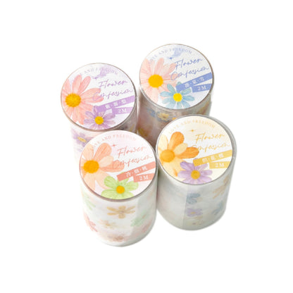 Daisy flower journal series Die Cutting PET Tape featuring flower designs for journaling, scrapbooking and collage