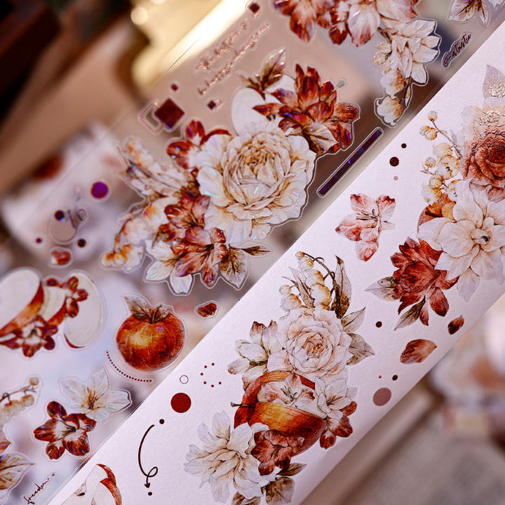 Whole Roll 6cm*5m Sweet Dream Blossoms Die Cutting Washi/PET/Shell Light PET Tape featuring sweet, dream, and light designs for journaling, scrapbooking and collage