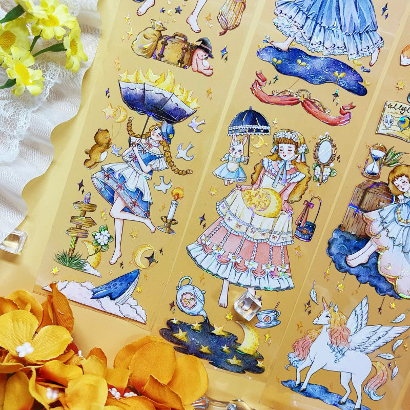 6cm*100cm Star Moon Traveler Shell Light PET Tape featuring star, moon, and light designs for journaling, scrapbooking and collage