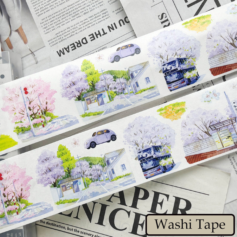 Rouleau entier 7cm*5,1m Washi/PET/Film PET brume de découpe à l'emporte-pièce de rue Spring Day