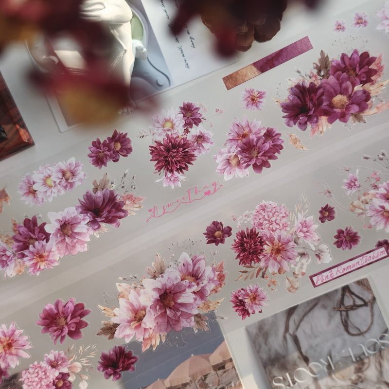 6cm*100cm Fluffy flower Die Cutting PET Tape featuring flower designs for journaling, scrapbooking and collage