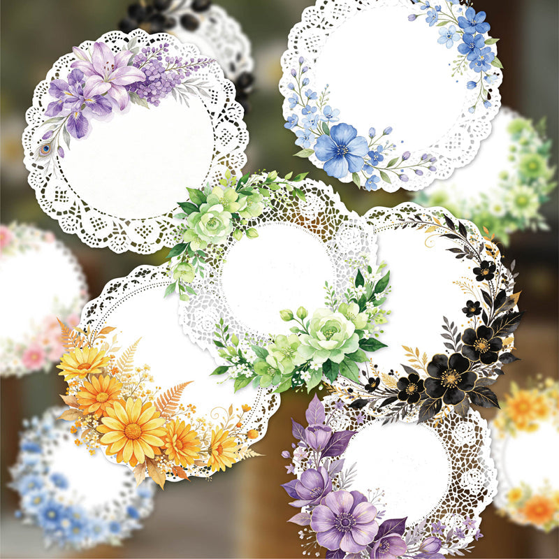 Lace Flower Series Sticker featuring lace, and flower designs for journaling, scrapbooking and collage
