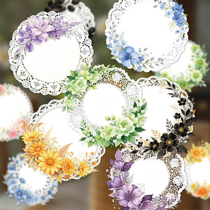 Lace Flower Series Sticker featuring lace, and flower designs for journaling, scrapbooking and collage