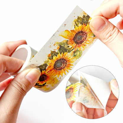 Sunflower Washi Tape featuring flower, and sun designs for journaling, scrapbooking and collage