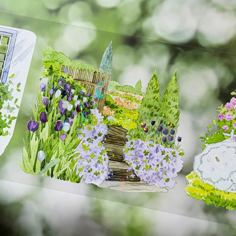 7cm*100cm Springtime Small Garden Shell Light PET Tape featuring garden, spring, and light designs for journaling, scrapbooking and collage