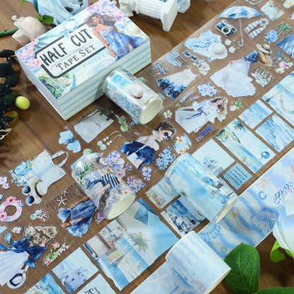 Seaside town Die Cutting Washi/PET Tape Set featuring sea designs for journaling, scrapbooking and collage