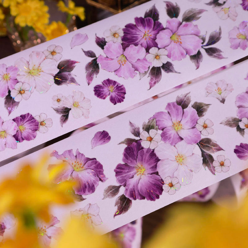 5.5cm*100cm Purple Moon Rose Die Cutting Shell Light Washi/PET Tape