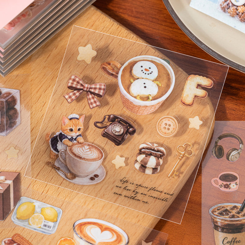 Corner Coffee Series Sticker Book featuring book designs for journaling, scrapbooking and collage