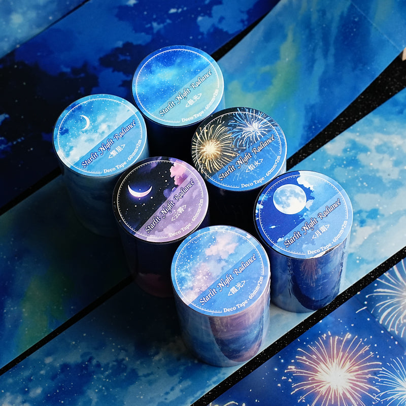 Night Island Starlight Series PET Tape featuring island, star, and light designs for journaling, scrapbooking and collage