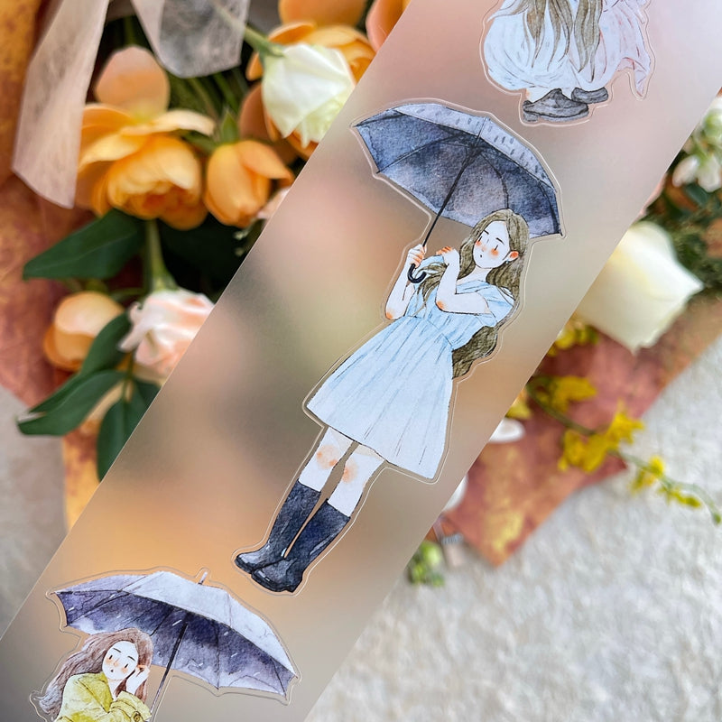 Whole Roll 6cm*10m It's raining Die Cutting Washi/PET/Fog PET Tape featuring rain designs for journaling, scrapbooking and collage