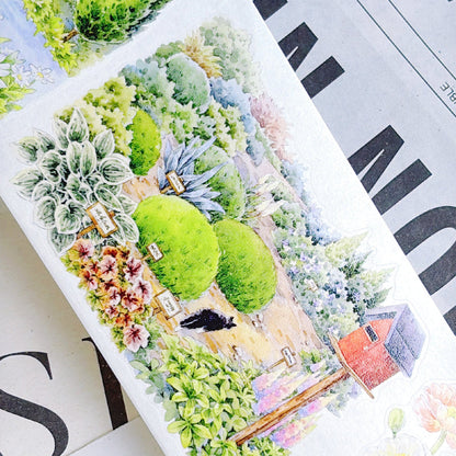 Whole Roll 6.5cm*5m Peaceful Courtyard Die Cutting Washi/PET Tape for journaling, scrapbooking and collage
