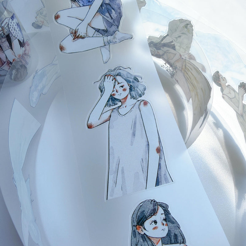 5.5cm*166cm Girls Thoughts Die Cutting Washi/PET/Fog PET Tape featuring girl designs for journaling, scrapbooking and collage