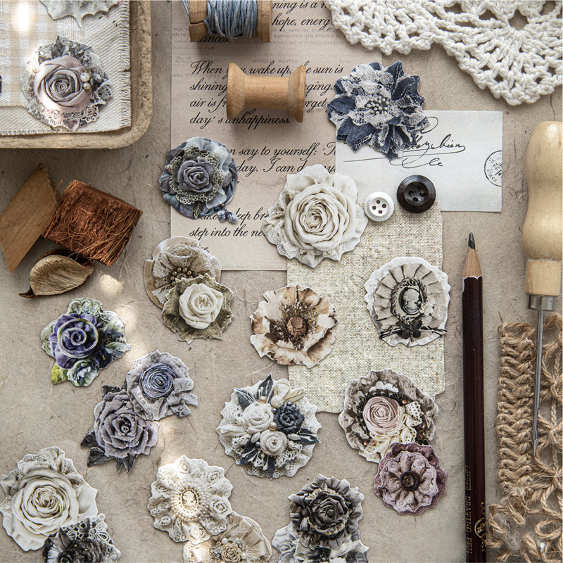 Handmade Beaded Flower Series Sticker featuring flower designs for journaling, scrapbooking and collage