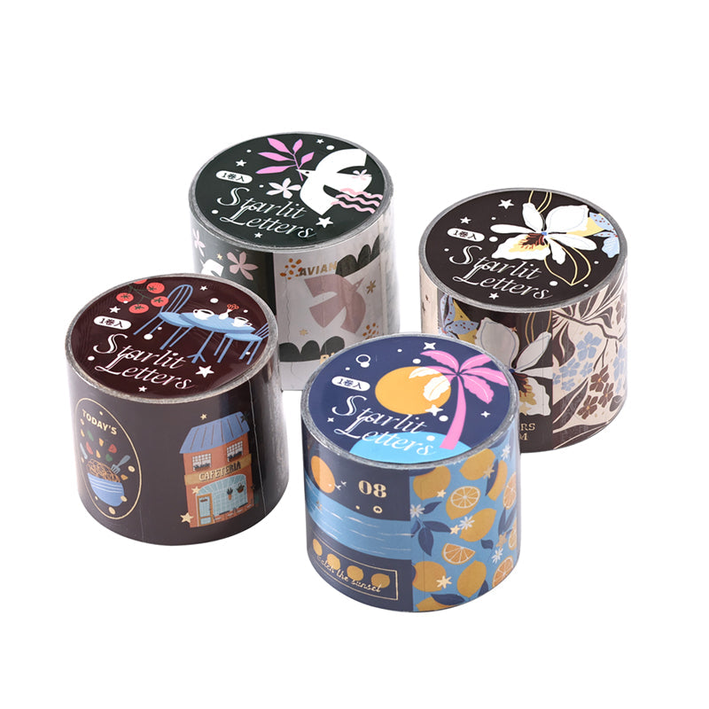 Starlit Letters Series Die Cutting Gold Stamping Coated Paper Tape featuring old, gold, and letter designs for journaling, scrapbooking and collage