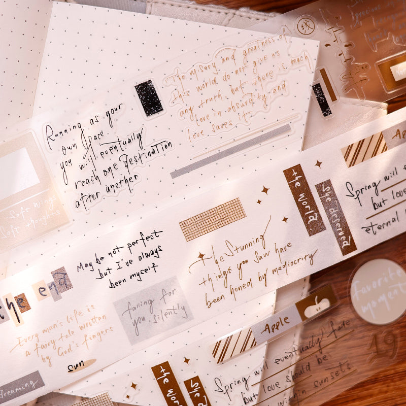 4.5cm*100cm Random Thoughts Notebook Die Cutting Washi/PET/Fog PET Tape featuring book designs for journaling, scrapbooking and collage