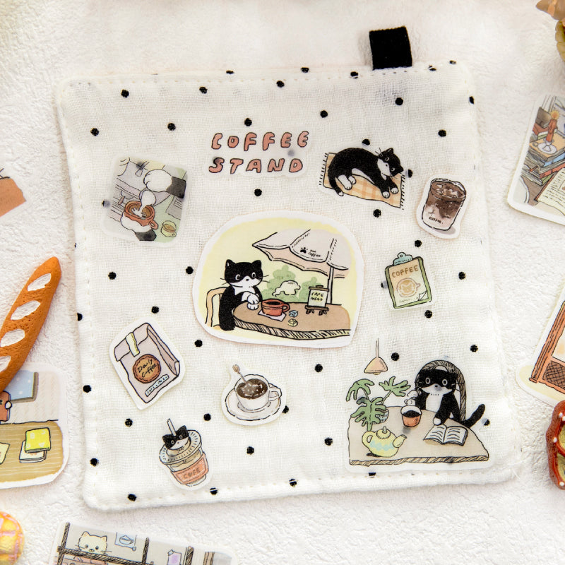 Cat Coffee Shop Series Die Cutting Washi Tape featuring cat, and shop designs for journaling, scrapbooking and collage