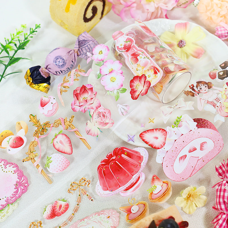 Strawberry ice cream pudding Die Cutting Washi/Shell Gold PET Tape featuring old, gold, and cream designs for journaling, scrapbooking and collage