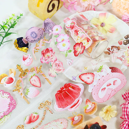 Strawberry ice cream pudding Die Cutting Washi/Shell Gold PET Tape featuring old, gold, and cream designs for journaling, scrapbooking and collage