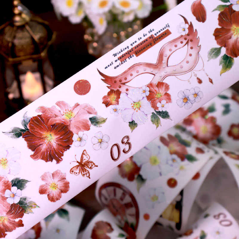 Whole Roll 6cm*4.8m Drunken Lotus Banquet Die Cutting Shell Light Washi/PET Tape