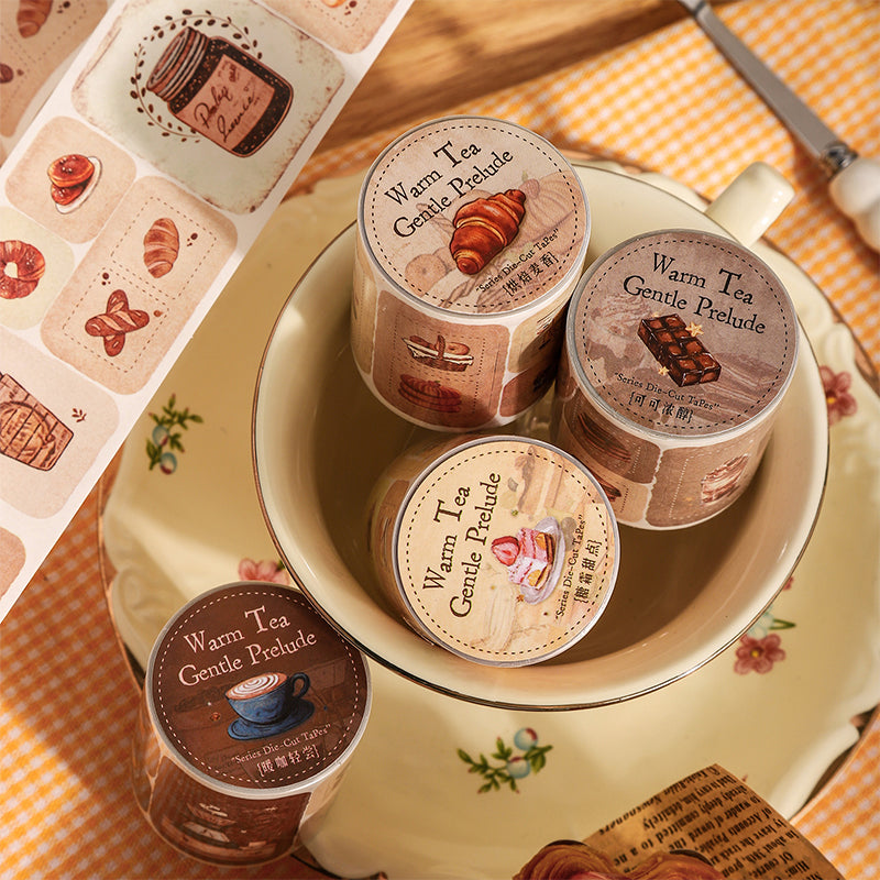 Warm Tea Gentle Prelude Series Die Cutting Kraft Paper Tape featuring tea designs for journaling, scrapbooking and collage