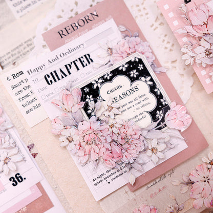 5.5cm*150cm Fluffy flower petals Die Cutting Washi/PET/Shell Light PET Tape featuring flower, and light designs for journaling, scrapbooking and collage