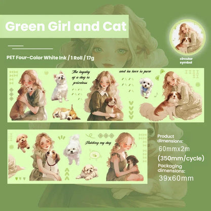 Girl And Cat Series Die Cutting PET Tape