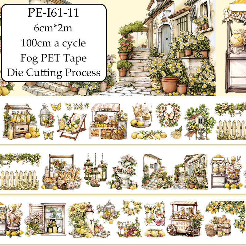 Lime Fragrant Cottage Die Cutting Fog PET Tape featuring cottage designs for journaling, scrapbooking and collage