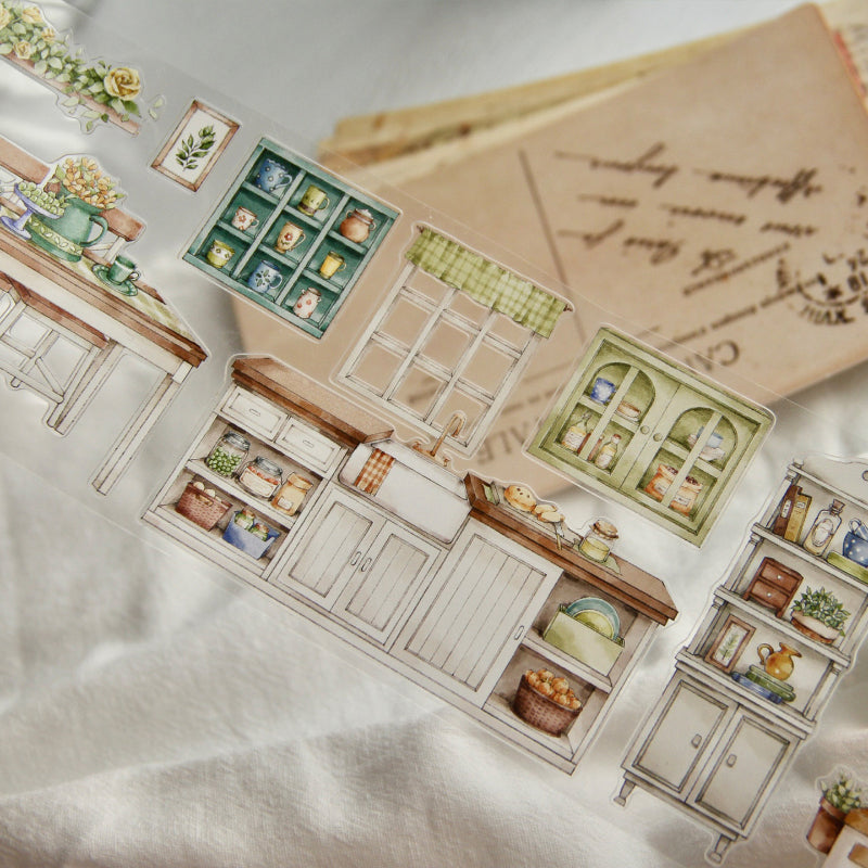 7.5cm*125cm Rural Cottage Die Cutting Washi/PET Tape featuring cottage designs for journaling, scrapbooking and collage