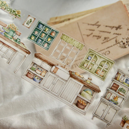 7.5cm*125cm Rural Cottage Die Cutting Washi/PET Tape featuring cottage designs for journaling, scrapbooking and collage