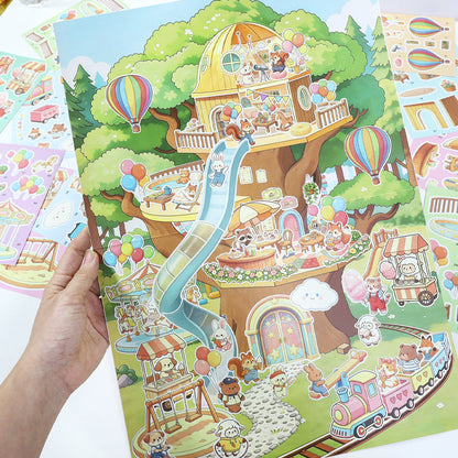 Treehouse Park 3D Sticker featuring house, and tree designs for journaling, scrapbooking and collage