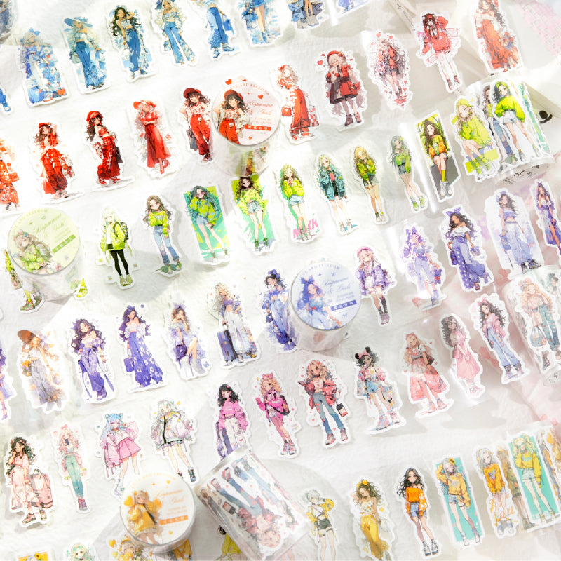 Dopamine girl Series Die Cutting Self-adhesive Tape featuring girl designs for journaling, scrapbooking and collage