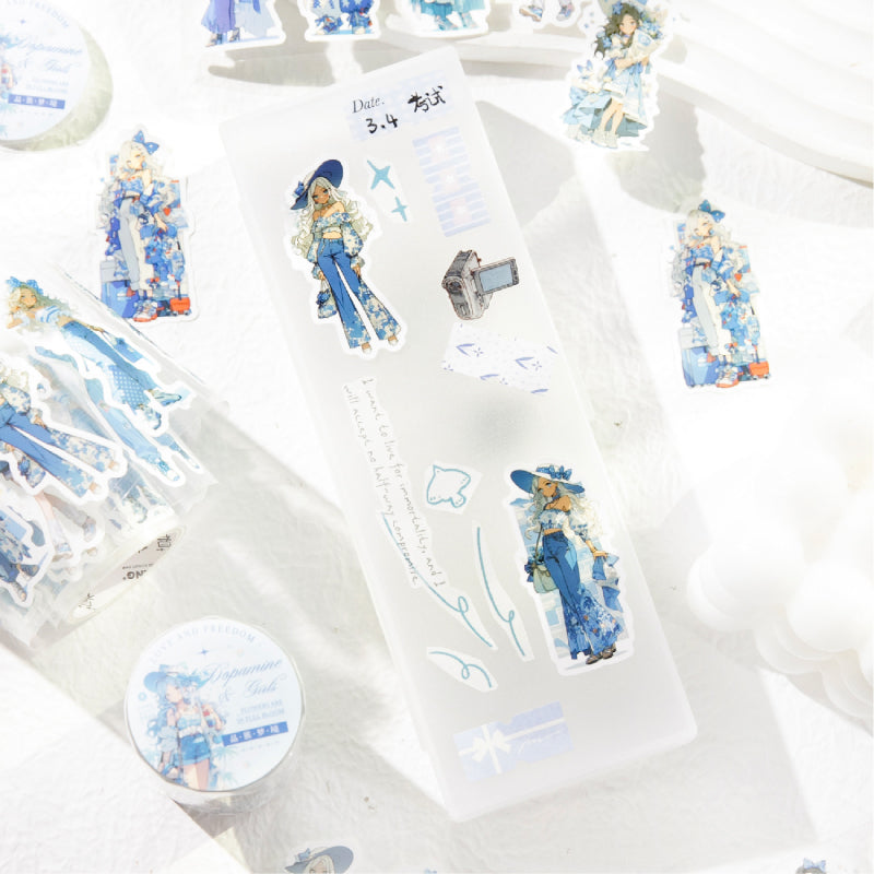 Dopamine girl Series Die Cutting Self-adhesive Tape featuring girl designs for journaling, scrapbooking and collage