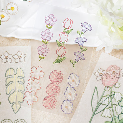 Embroidered Color Market Series Sticker Book featuring red, book, and color designs for journaling, scrapbooking and collage