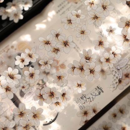 5cm*100cm Little White Flower Die Cutting Washi/PET Tape featuring white, and flower designs for journaling, scrapbooking and collage