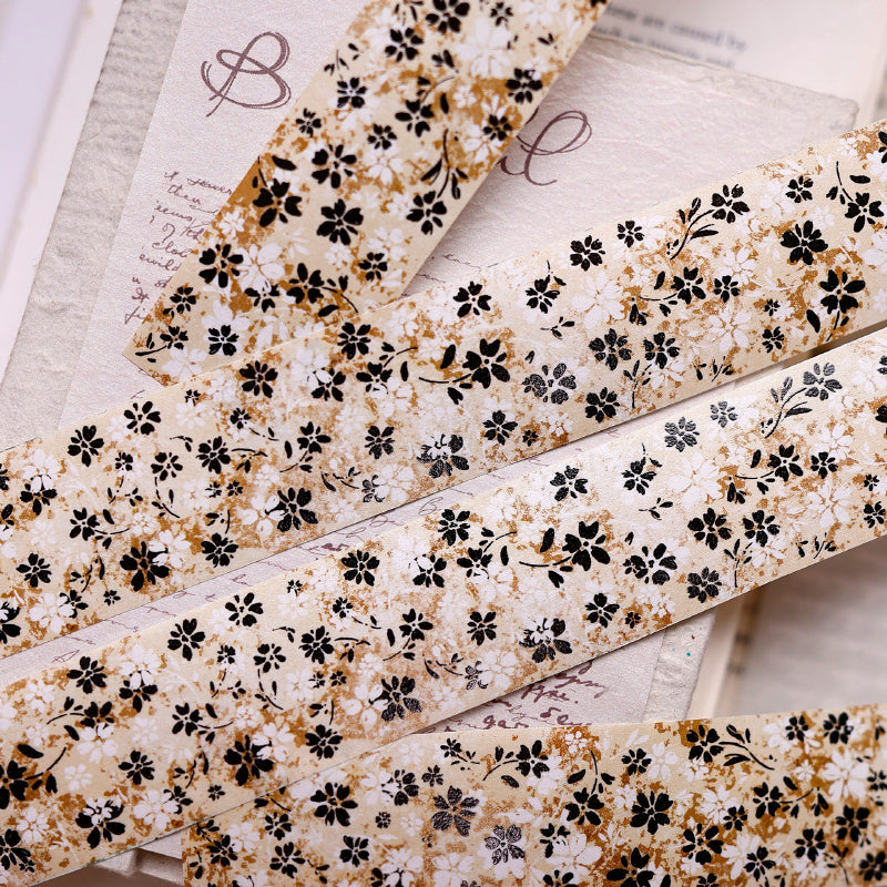 Whole Roll 2.7cm*3m Brownish Floral Patterns Washi Tape featuring floral, and brown designs for journaling, scrapbooking and collage