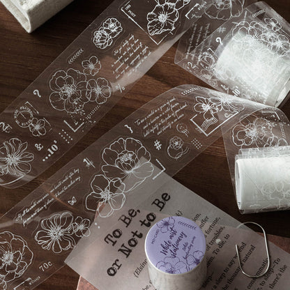 White Note Series Die Cutting PET Tape featuring white designs for journaling, scrapbooking and collage