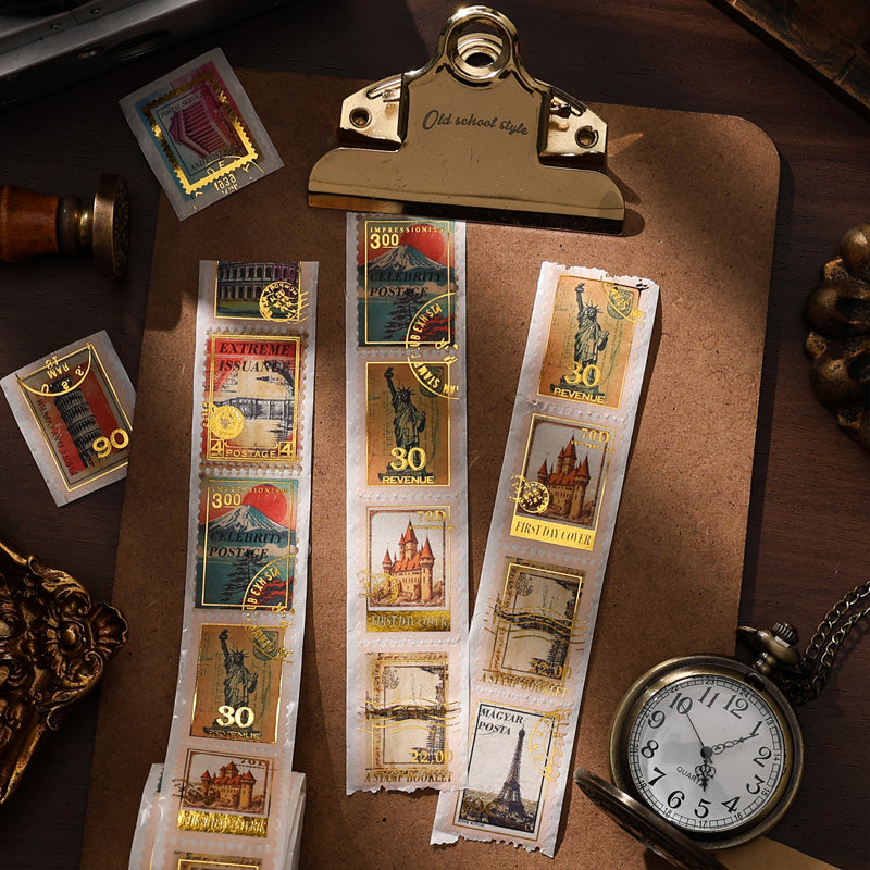 Postal Home Series Gold Stamping Washi Tape featuring old, gold, and post designs for journaling, scrapbooking and collage