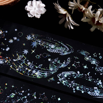 6.5cm*100cm Lingering sound Shell Silver PET Tape featuring silver designs for journaling, scrapbooking and collage