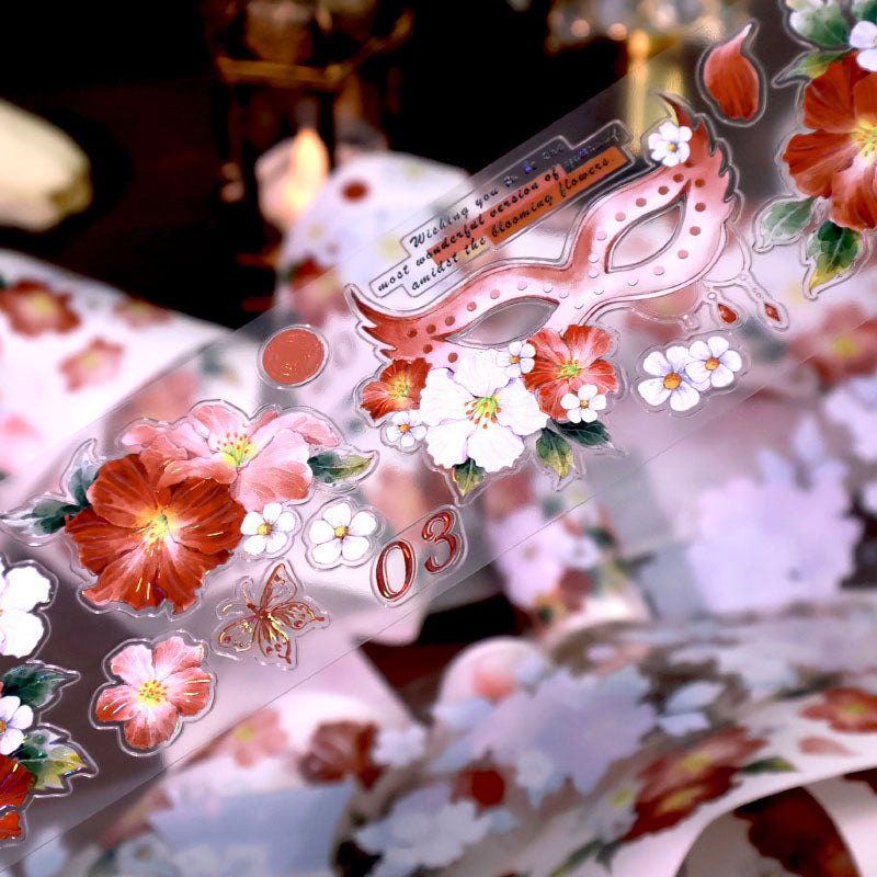 Whole Roll 6cm*4.8m Drunken Lotus Banquet Die Cutting Shell Light Washi/PET Tape