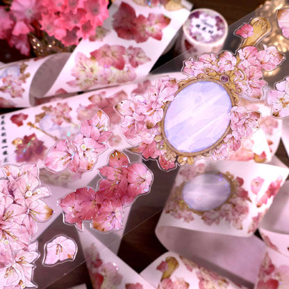 Whole Roll 6cm*5m Flower Mirror Die Cutting Shell Light Washi/PET Tape