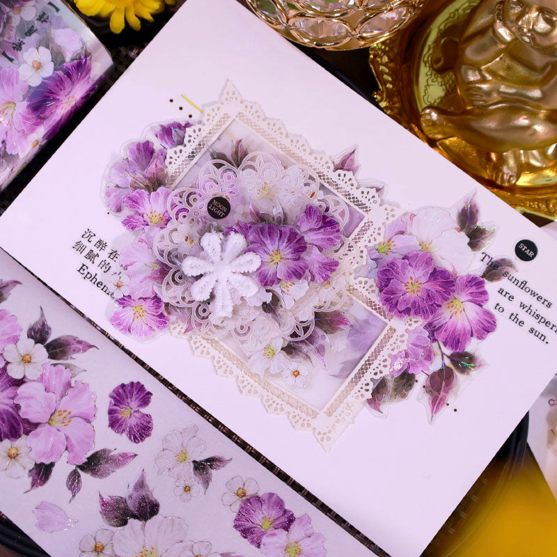 Whole Roll 5.5cm*5m Purple Moon Rose Die Cutting Shell Light Washi/PET Tape