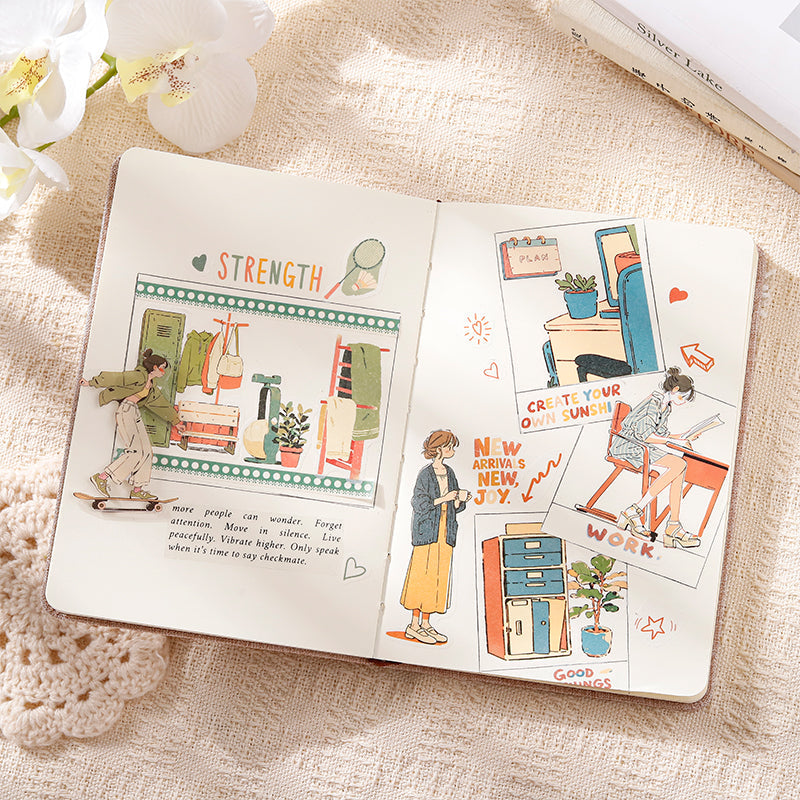 Energizing Vacation Series Sticker Book featuring cat, and book designs for journaling, scrapbooking and collage