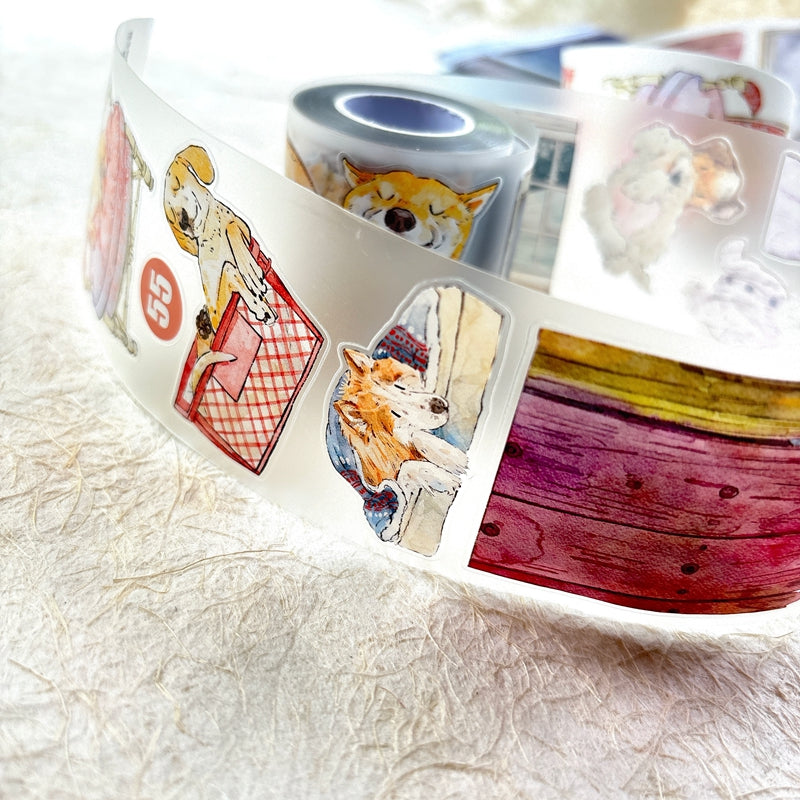 Whole Roll 6cm*10m Cuddly Dog Die Cutting Washi/PET/Fog PET Tape featuring dog designs for journaling, scrapbooking and collage