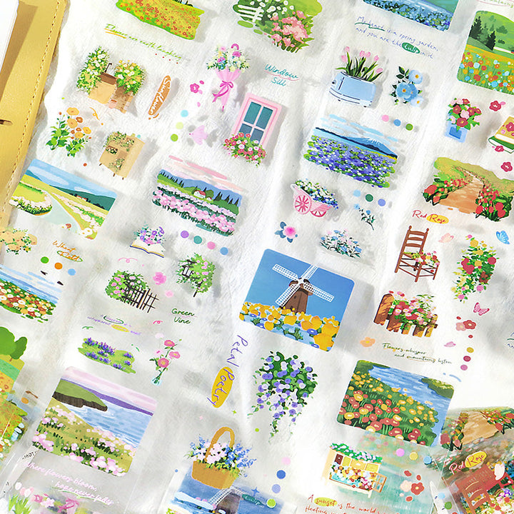 Only Flowers Know Series Die Cutting PET Tape featuring flower designs for journaling, scrapbooking and collage